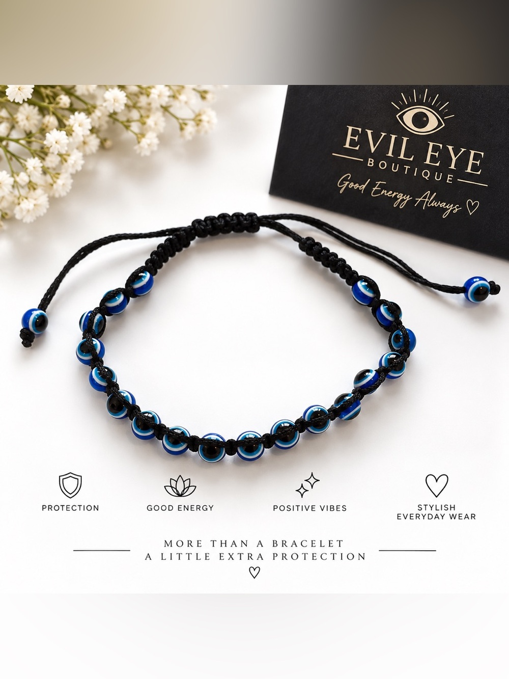 Evil Eye Beaded Macrame Bracelet - Blue #74